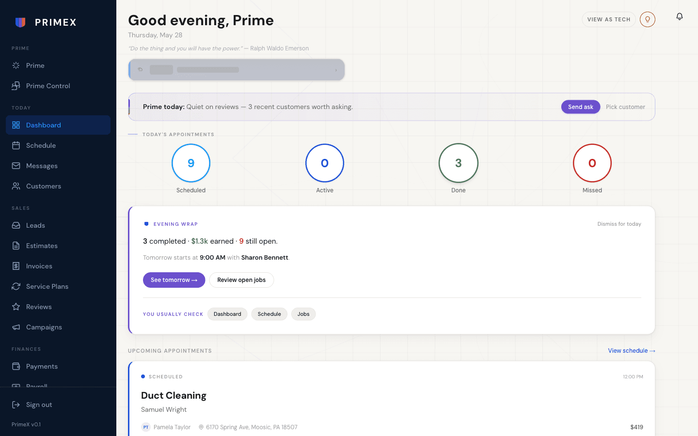 PrimeX dashboard
